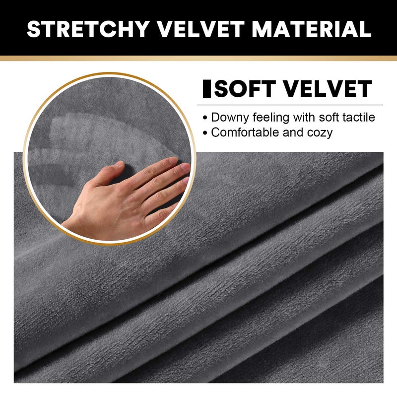 PrinceDeco Velvet Plush Couch Cover Stretch 2 Piece Chair Cover Chair Slipcover Washable Furniture Protector Couch Soft with Elastic Bottom Armchair Cover Width Up to 49 Inch(Small, Grey) - Image 4